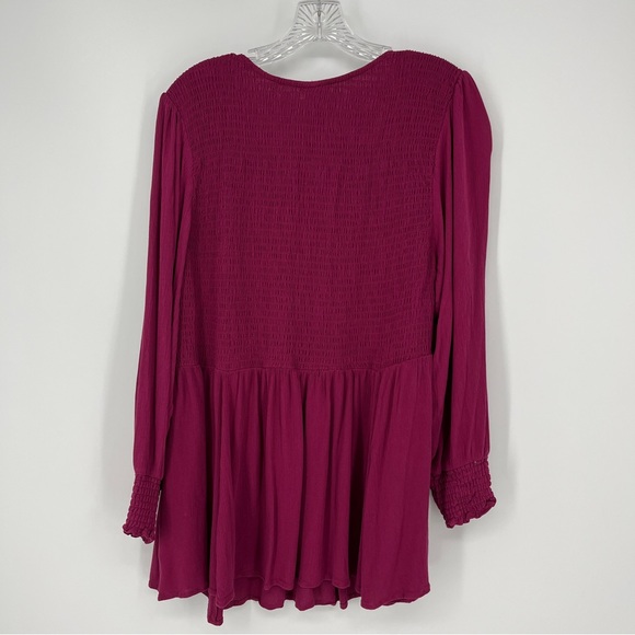 Torrid Plus Size Pink Crinkle Gauze Smocked Tunic Top V-Neck Long Sleeve Size 3 - Picture 4 of 7